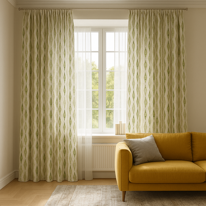 GOTS Spindle-Stripe Embroidered Linen Curtains – Blackout / Sheer