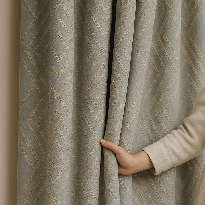 Luxury Linen Jacquard Geometric Curtains – 7 Colours, Made-to-Measure Blackout or Cotton Lined