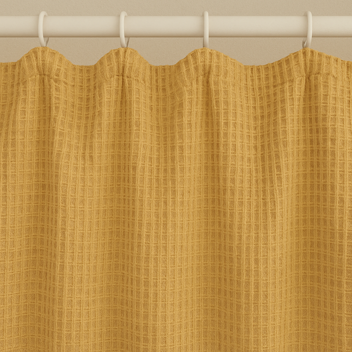 Pure Cotton Waffle Weave Shower Curtain – Extra-Wide & Extra-Long, Custom Size, Honey-Mustard, Quick-Dry Luxury