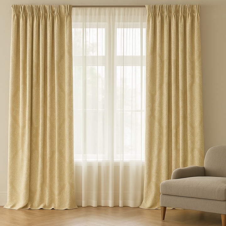 Luxury Linen Jacquard Curtains with Raised Damask Pattern – Custom Sizes, Blackout & Light-Filtering Liners