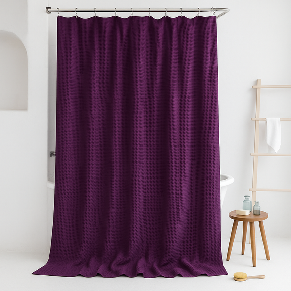 100% Pure Cotton Waffle Weave Shower Curtain – Plum Purple Spa-Style (Customisable Sizes)