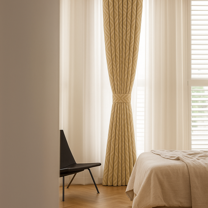 Luxury Linen Jacquard Geometric Curtains – 7 Colours, Made-to-Measure Blackout or Cotton Lined
