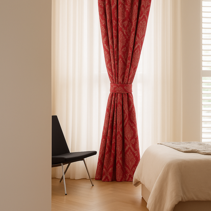 Luxury Linen Jacquard Curtains with Raised Damask Pattern – Custom Sizes, Blackout & Light-Filtering Liners