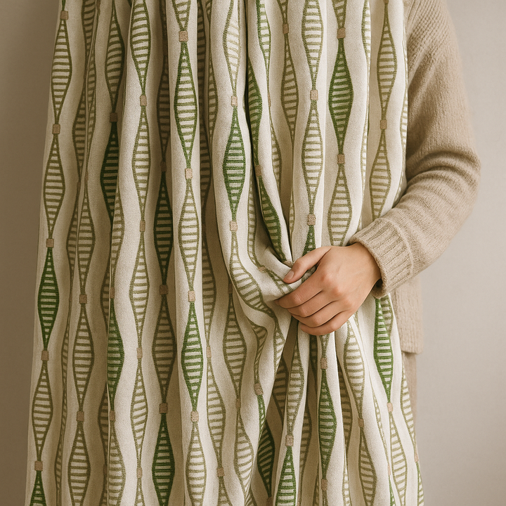 GOTS Spindle-Stripe Embroidered Linen Curtains – Blackout / Sheer