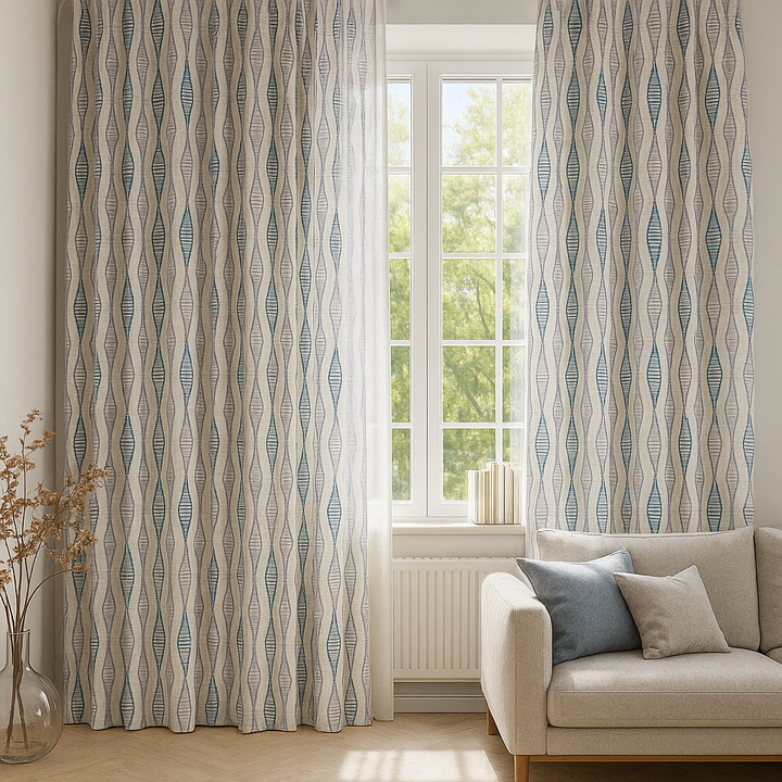 GOTS Spindle-Stripe Embroidered Linen Curtains – Blackout / Sheer