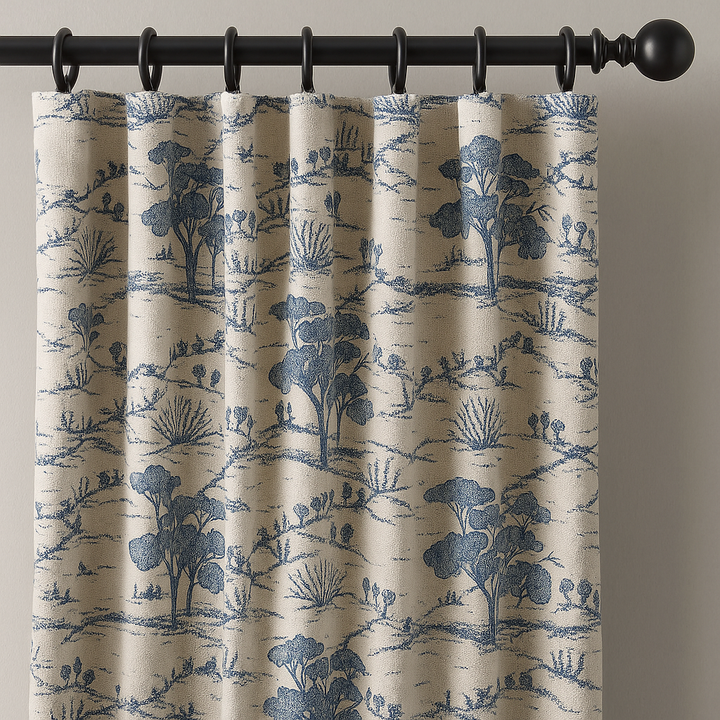 Countryside Toile Pure Linen Curtains – GOTS Certified | Made-to-Measure Light-Filtering or 100 % Blackout | Single Panel or Pair