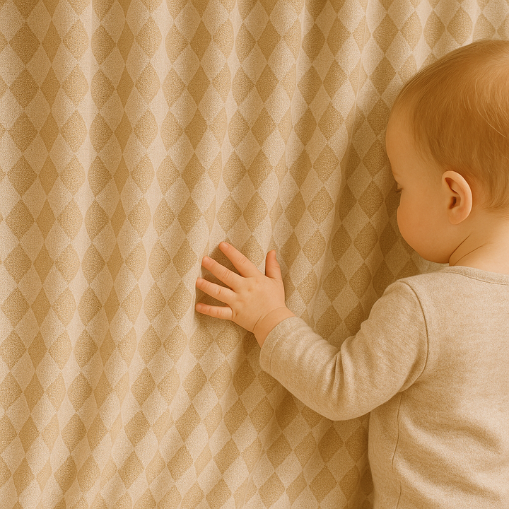 Soft Linen Diamond Pattern Nursery Curtains – Light Filtering or Blackout – Custom Sizes – 4 Heading Styles – Single or Pair