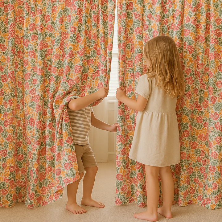 Wildflower Meadow Cotton Curtains – Watercolour Floral Kids Drapes, Light-Filtering or 100 % Blackout | Made-to-Measure