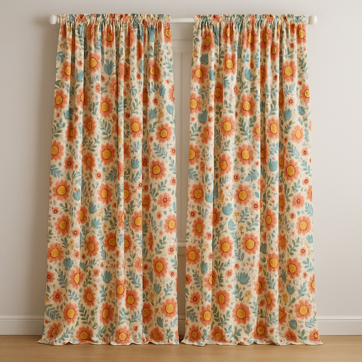 Floral Pure Linen Curtains - Custom Made, Extra Wide & Long, Light Filtering or 100% Blackout Lined, Rod Pocket or Hooks | Kids Room & Interior Design