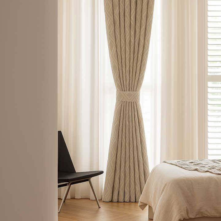 Luxury Linen Jacquard Geometric Curtains – 7 Colours, Made-to-Measure Blackout or Cotton Lined