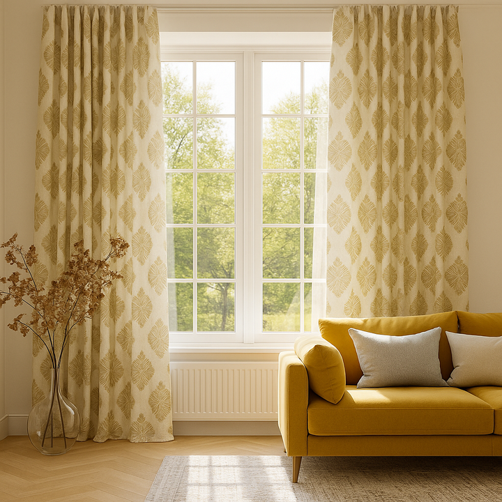 Luxury GOTS Linen Damask Curtains – Made-to-Measure, Blackout or Light-Filtering Liners