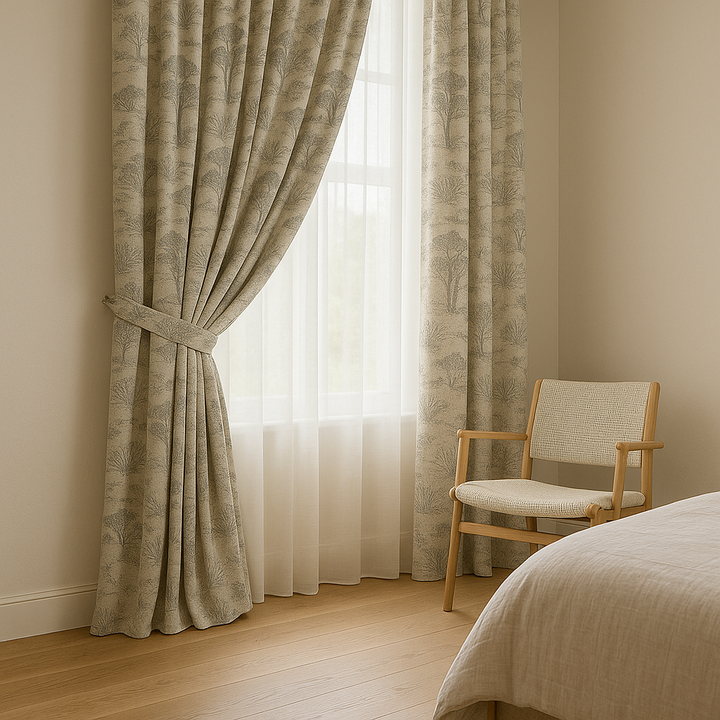 Countryside Toile Pure Linen Curtains – GOTS Certified | Made-to-Measure Light-Filtering or 100 % Blackout | Single Panel or Pair