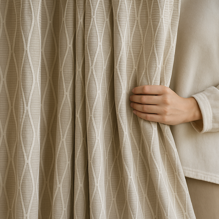 GOTS Spindle-Stripe Embroidered Linen Curtains – Blackout / Sheer
