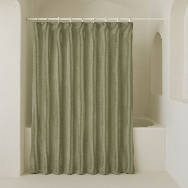 Pure Cotton Sage-Green Waffle Weave Shower Curtain – Extra-Wide & Extra-Long | Custom Sizes | Quick-Dry Bathroom Curtain