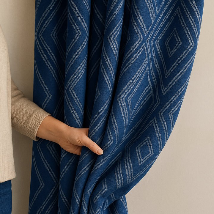 Luxury Linen Jacquard Geometric Curtains – 7 Colours, Made-to-Measure Blackout or Cotton Lined