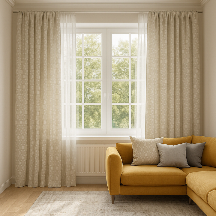 GOTS Spindle-Stripe Embroidered Linen Curtains – Blackout / Sheer