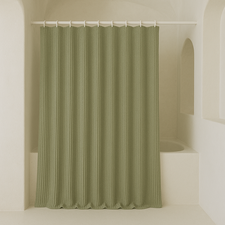 Pure Cotton Sage-Green Waffle Weave Shower Curtain – Extra-Wide & Extra-Long | Custom Sizes | Quick-Dry Bathroom Curtain