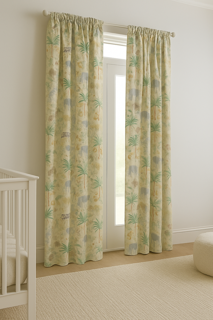 Jungle Safari Linen Nursery Curtains – Soft, Custom Sizes – Light Filtering or Blackout Lining