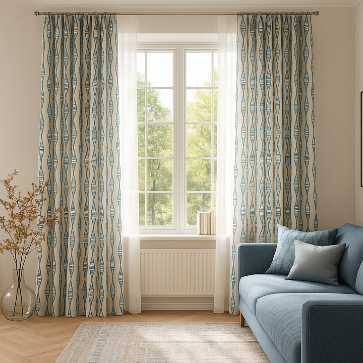 GOTS Spindle-Stripe Embroidered Linen Curtains – Blackout / Sheer