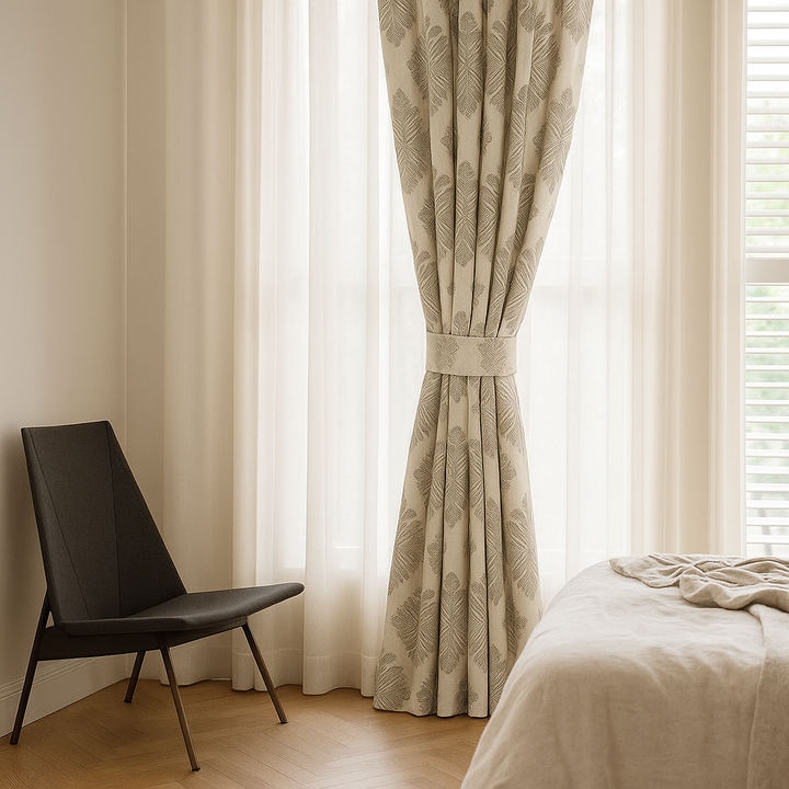 Luxury GOTS Linen Damask Curtains – Made-to-Measure, Blackout or Light-Filtering Liners