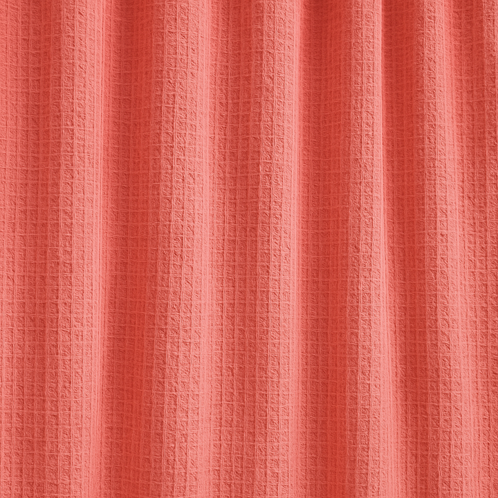 Coral-Pink Pure Cotton Waffle-Weave Shower Curtain – Extra-Wide, Extra-Tall & Made-to-Measure | Machine-Washable Bathroom Curtain
