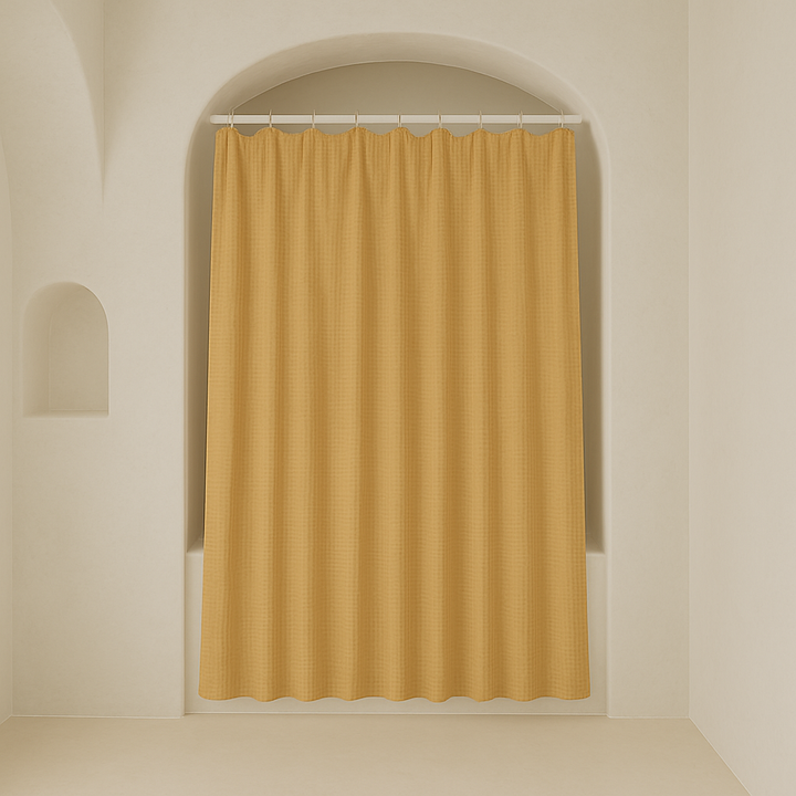 Pure Cotton Waffle Weave Shower Curtain – Extra-Wide & Extra-Long, Custom Size, Honey-Mustard, Quick-Dry Luxury