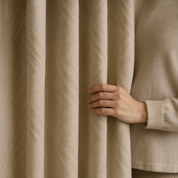 Luxury Linen Jacquard Geometric Curtains – 7 Colours, Made-to-Measure Blackout or Cotton Lined