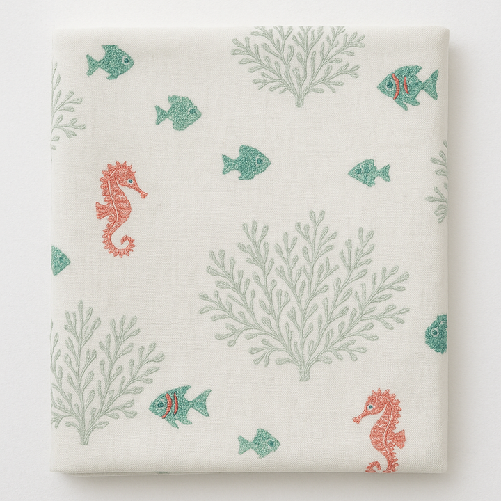 Embroidered Under-the-Sea Cotton-Linen Fabric 54" (137 cm) Wide – Buy by the Metre