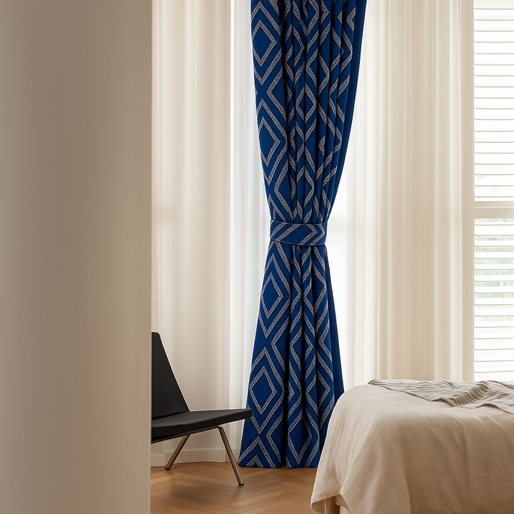 Luxury Linen Jacquard Geometric Curtains – 7 Colours, Made-to-Measure Blackout or Cotton Lined