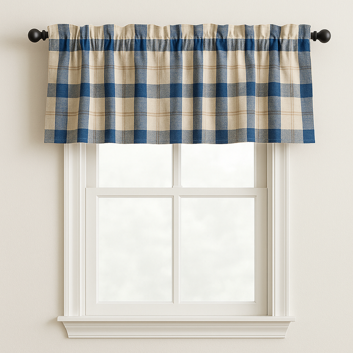 Pure Linen Check Valance Curtain – Farmhouse Window Topper – 7 Gingham Colours – Light Filtering Cotton Lined – Custom Sizes