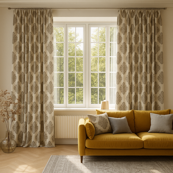 Luxury GOTS Linen Damask Curtains – Made-to-Measure, Blackout or Light-Filtering Liners
