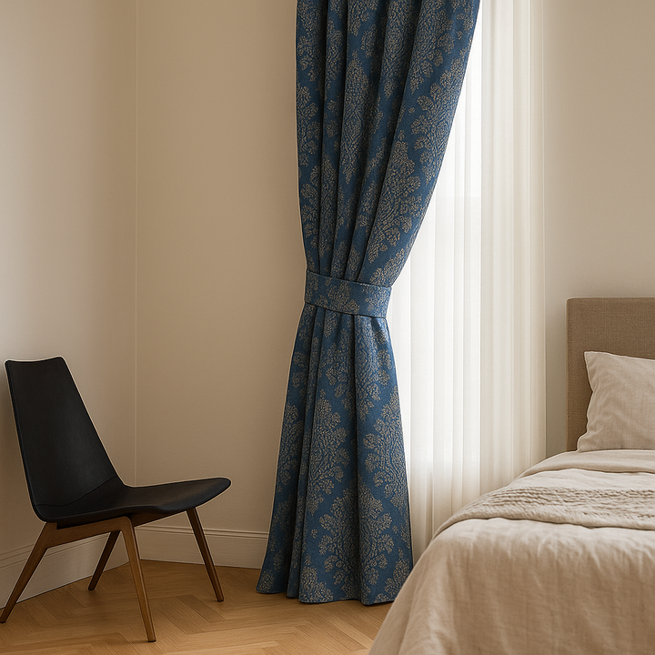 Luxury Linen Jacquard Curtains with Raised Damask Pattern – Custom Sizes, Blackout & Light-Filtering Liners