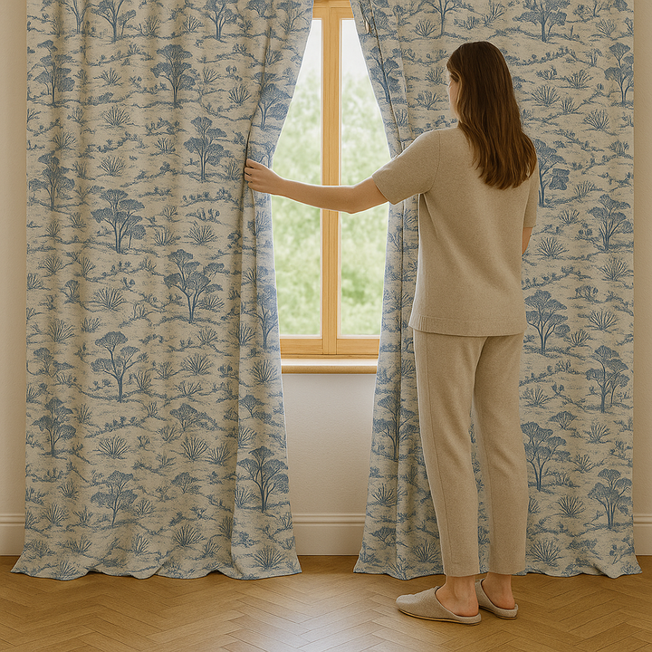 Countryside Toile Pure Linen Curtains – GOTS Certified | Made-to-Measure Light-Filtering or 100 % Blackout | Single Panel or Pair