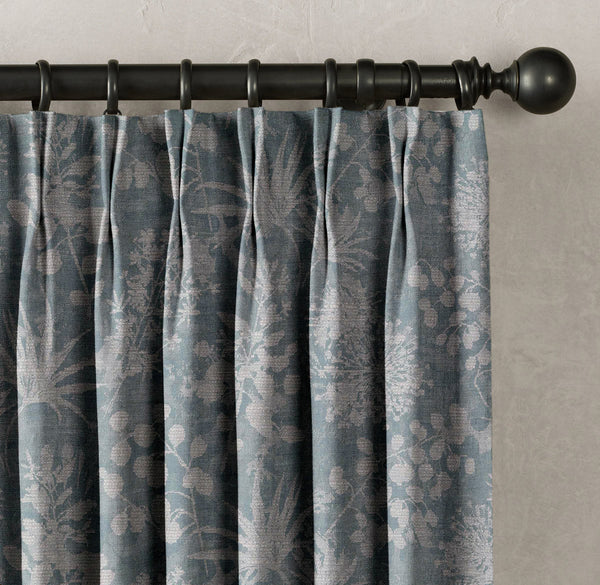 Floral Botanical Print Linen Curtains | 9 Colors | Pinch Pleated | Standard & Made-to-Order Sizes
