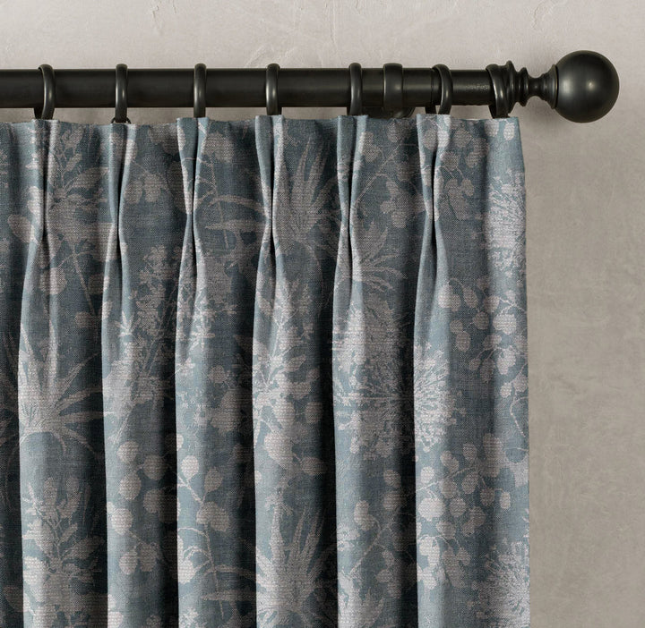 Floral Botanical Print Linen Curtains | 9 Colors | Pinch Pleated | Standard & Made-to-Order Sizes