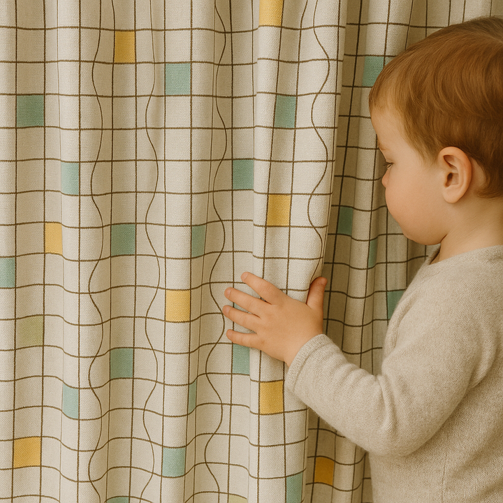 Geometric Pastel Linen Curtains – 5 Colours – Blackout or Light Filtering – Custom Sizes – Rod or Track Compatible