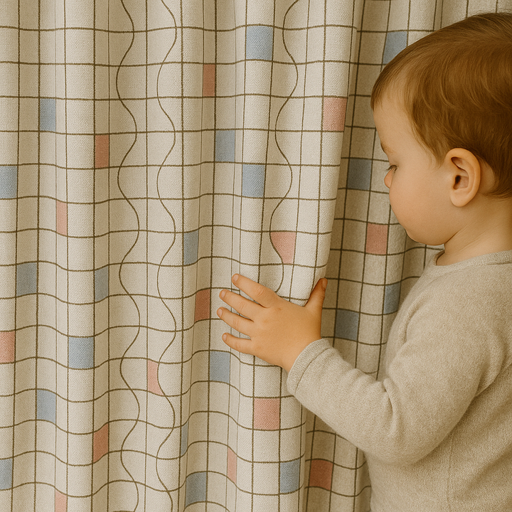 Geometric Pastel Linen Curtains – 5 Colours – Blackout or Light Filtering – Custom Sizes – Rod or Track Compatible