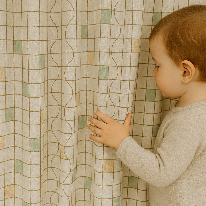 Geometric Pastel Linen Curtains – 5 Colours – Blackout or Light Filtering – Custom Sizes – Rod or Track Compatible