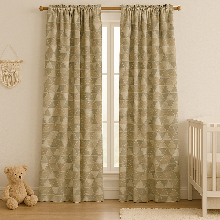 Soft Geometric Linen Curtain – Custom Sizes – Light Filtering or Blackout – Rod & Track Compatible
