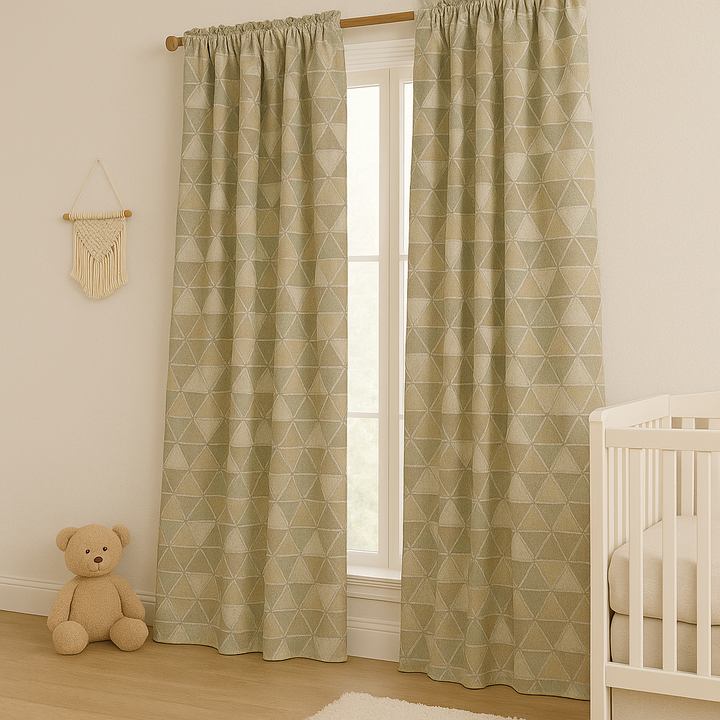 Soft Geometric Linen Curtain – Custom Sizes – Light Filtering or Blackout – Rod & Track Compatible