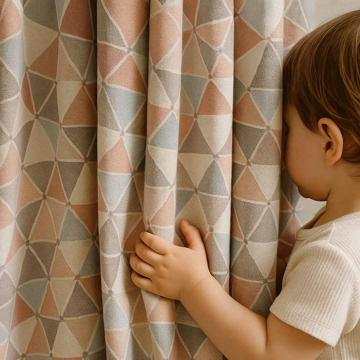 Soft Geometric Linen Curtain – Custom Sizes – Light Filtering or Blackout – Rod & Track Compatible