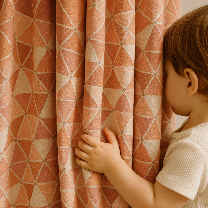 Soft Geometric Linen Curtain – Custom Sizes – Light Filtering or Blackout – Rod & Track Compatible