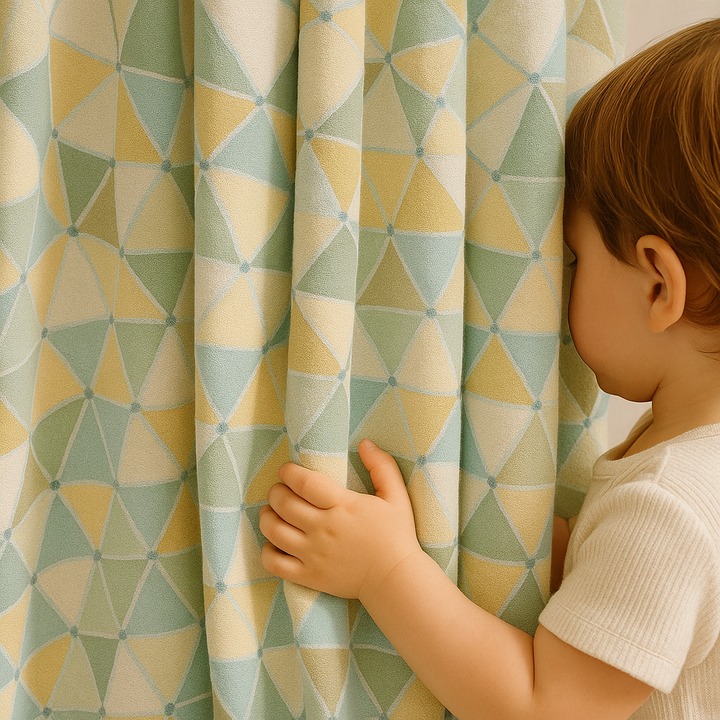 Soft Geometric Linen Curtain – Custom Sizes – Light Filtering or Blackout – Rod & Track Compatible
