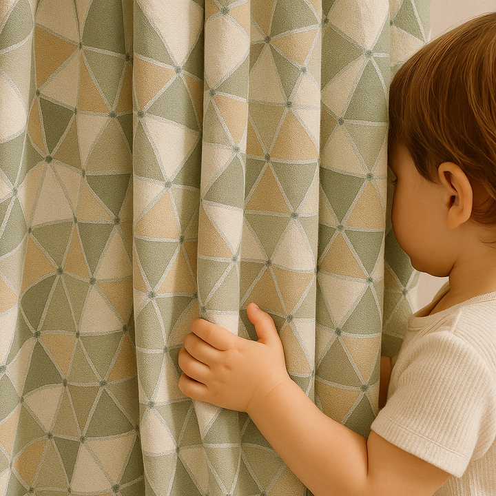 Soft Geometric Linen Curtain – Custom Sizes – Light Filtering or Blackout – Rod & Track Compatible