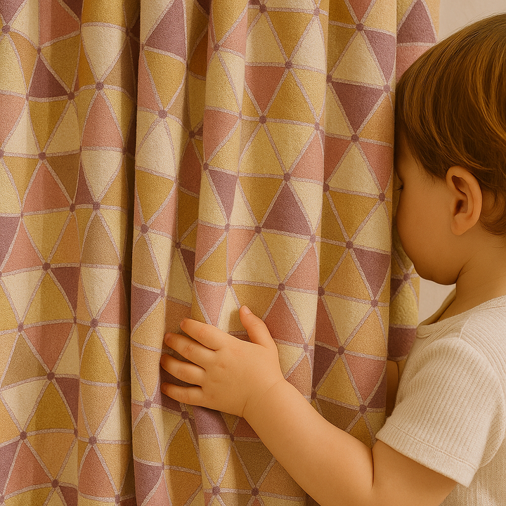 Soft Geometric Linen Curtain – Custom Sizes – Light Filtering or Blackout – Rod & Track Compatible
