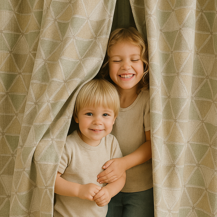 Soft Geometric Linen Curtain – Custom Sizes – Light Filtering or Blackout – Rod & Track Compatible