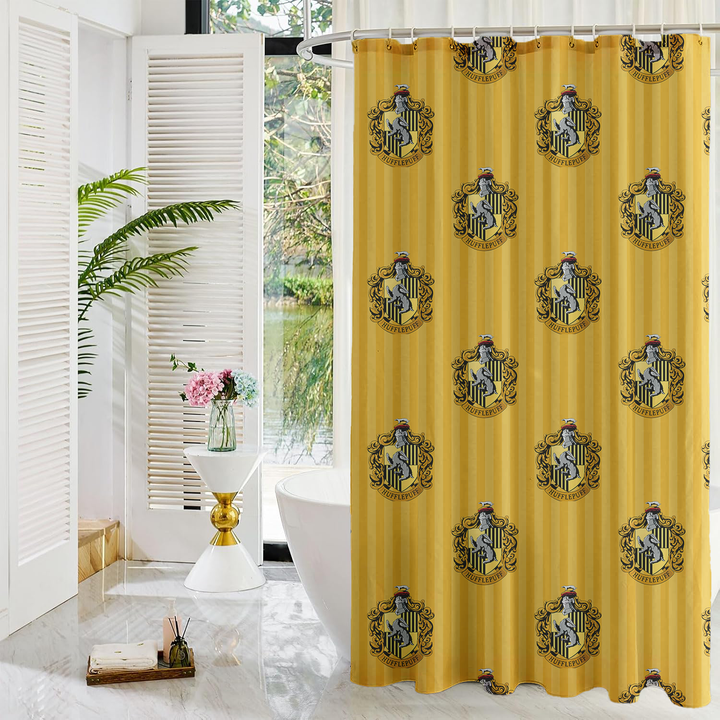 Harry Potter Shower Curtains | Gryffindor, Slytherin, Hufflepuff, Ravenclaw | Linen Fabric Hufflepuff (Yellow)