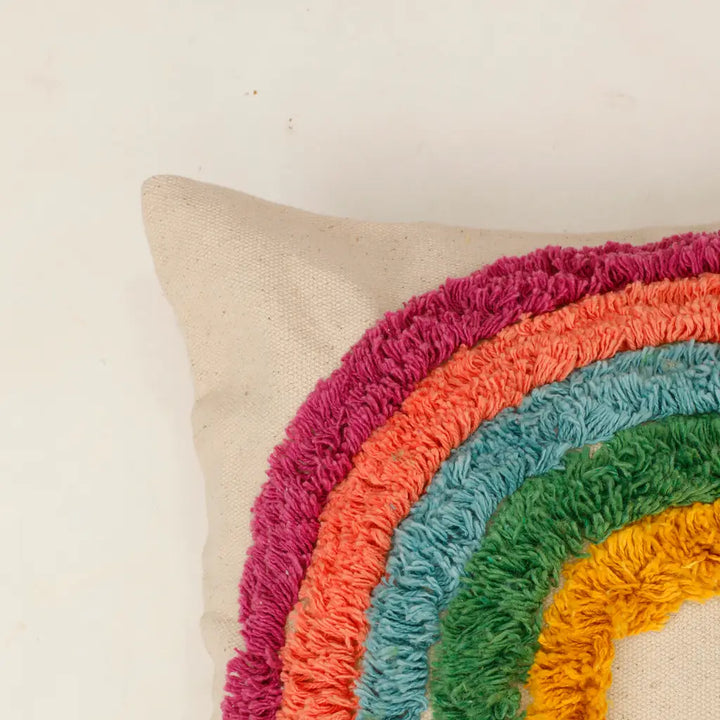 Rainbow Cushion Cover | Cotton | Tufted Tassels | Colorful Boho Decor | 40x40cm