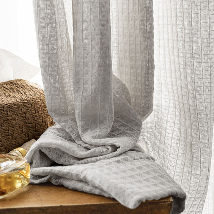 Light Grey Waffle Weave Curtains | Privacy Semi-Sheer | 4 Heading Styles | Standard & Custom Sizes