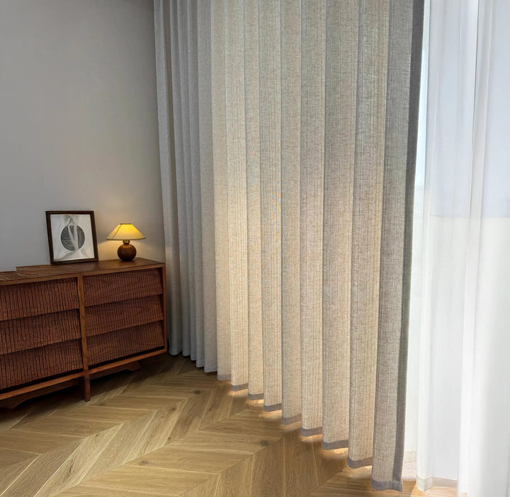 Pure Linen Sheer Curtains Vertical Striped GOTS Certified - Customisable & Made to Measure, Light Filtering Option, Choice of Linings & Various Heading Styles for Natural Light